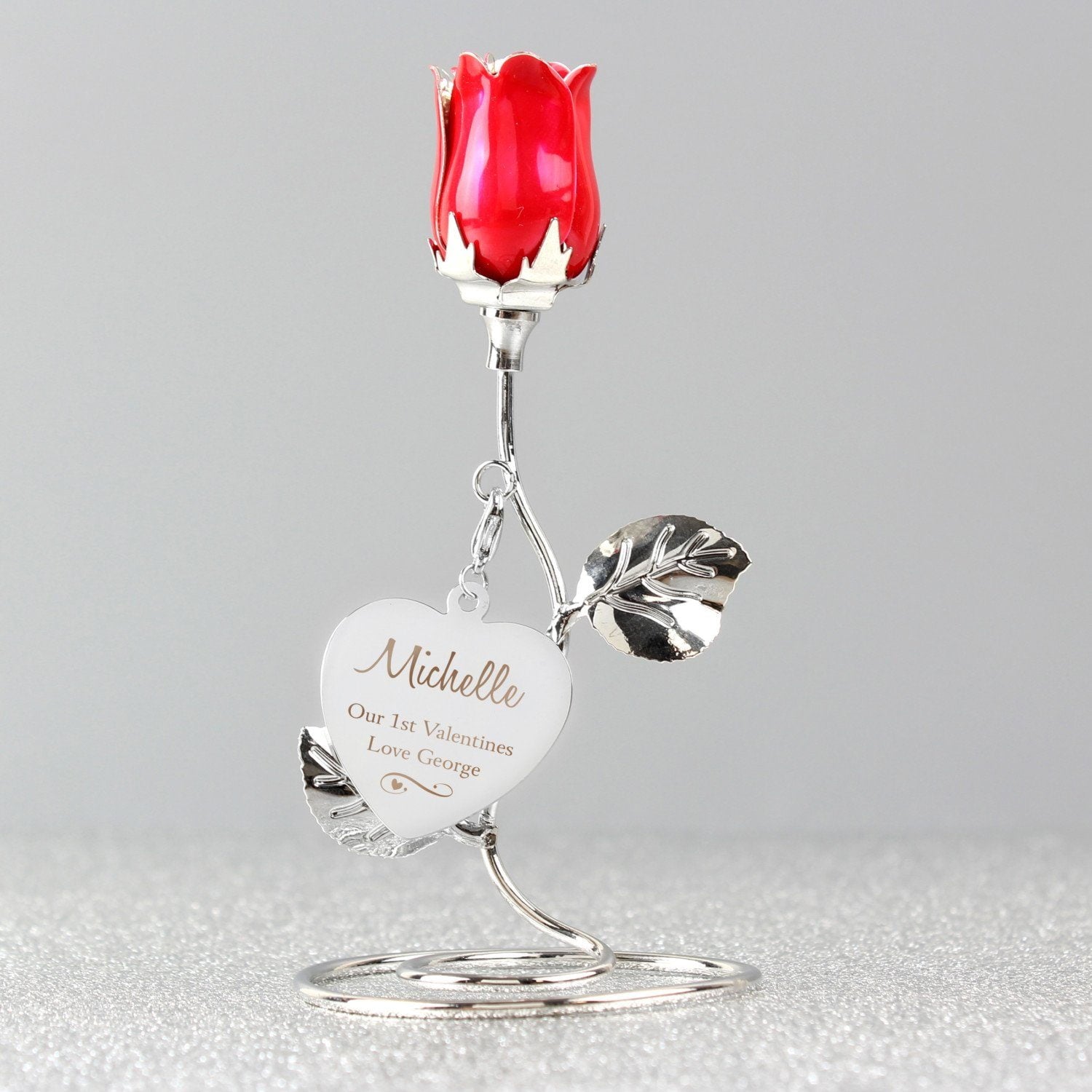 Personalised Swirls & Hearts Red Rose Bud Ornament: 2 - Keepsakes By Gift Moments