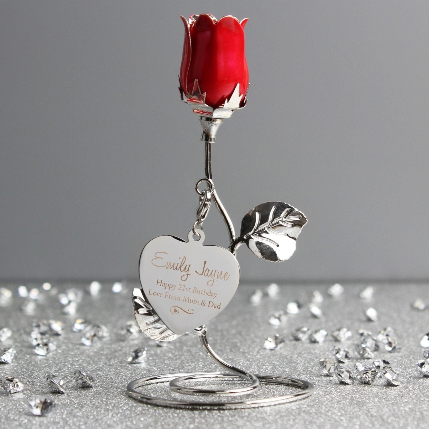 Personalised Swirls & Hearts Red Rose Bud Ornament: 1 - Keepsakes By Gift Moments
