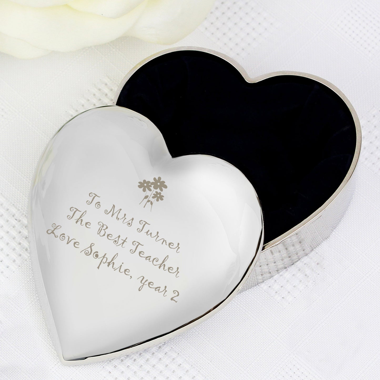 Personalised Teacher Heart Flowers Trinket Box: 1 - Trinket Boxes By Gift Moments