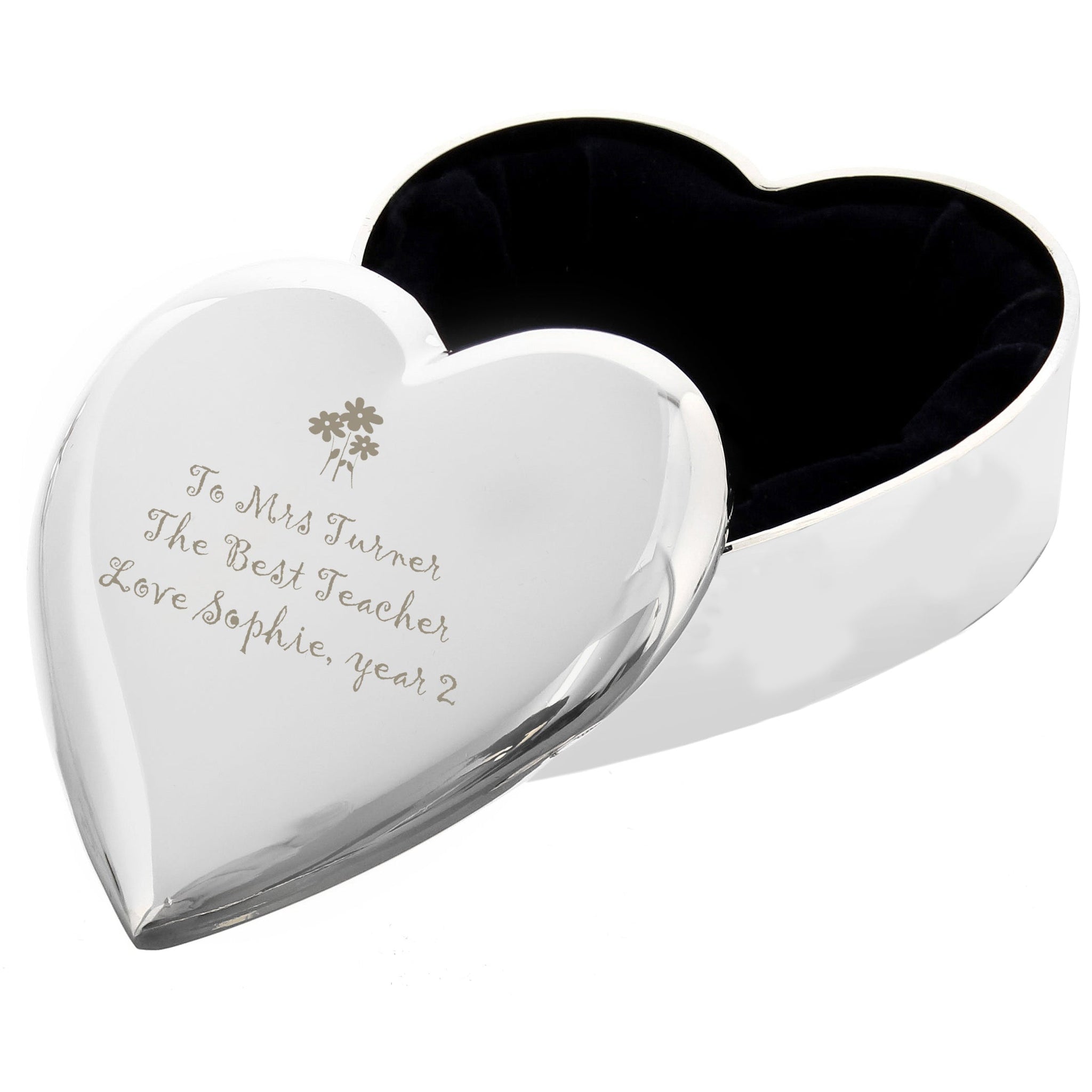 Personalised Teacher Heart Flowers Trinket Box: 2 - Trinket Boxes By Gift Moments