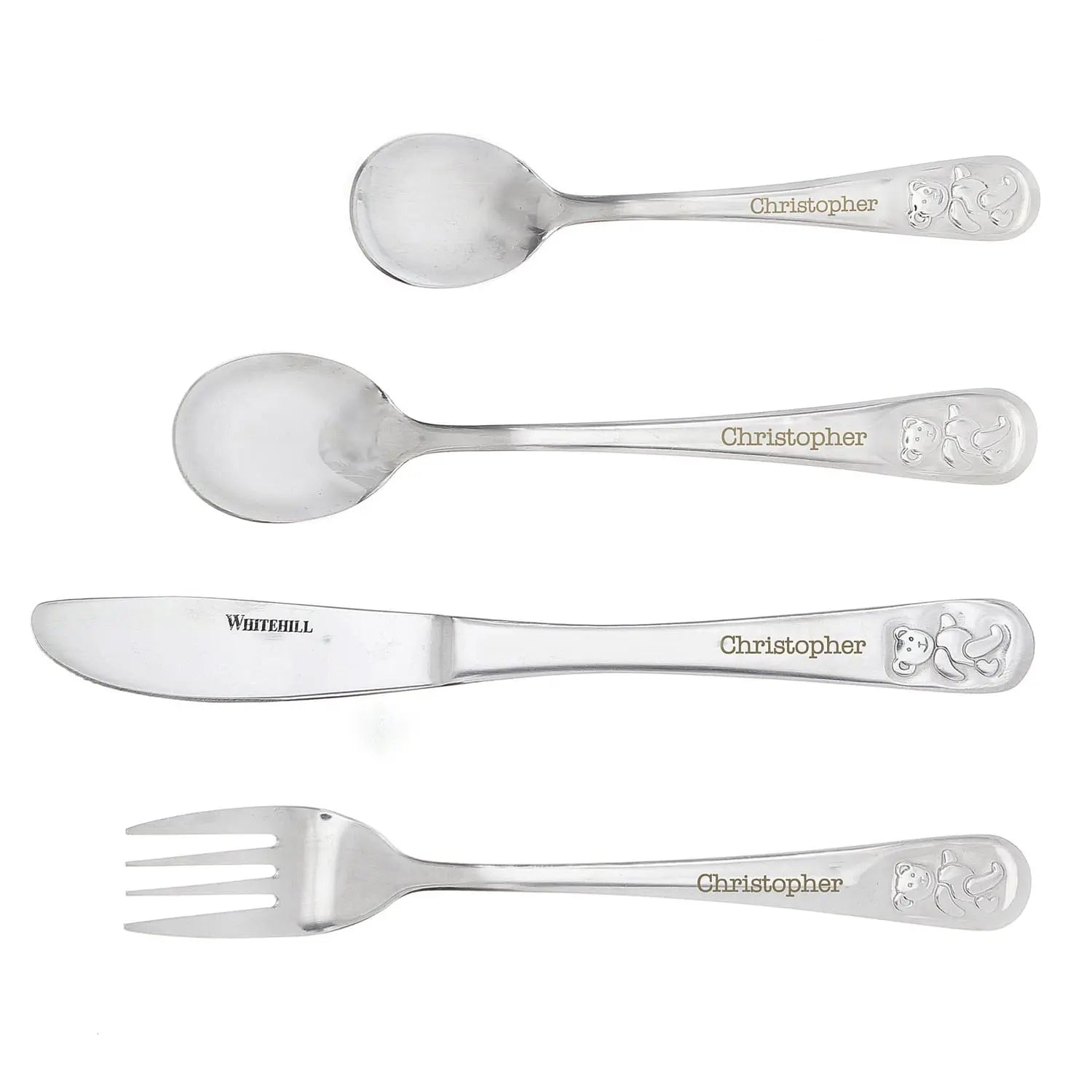 Personalised Teddy 4 Piece Embossed Cutlery Set - Shop Cutlery Sets At Gift Moments - 4