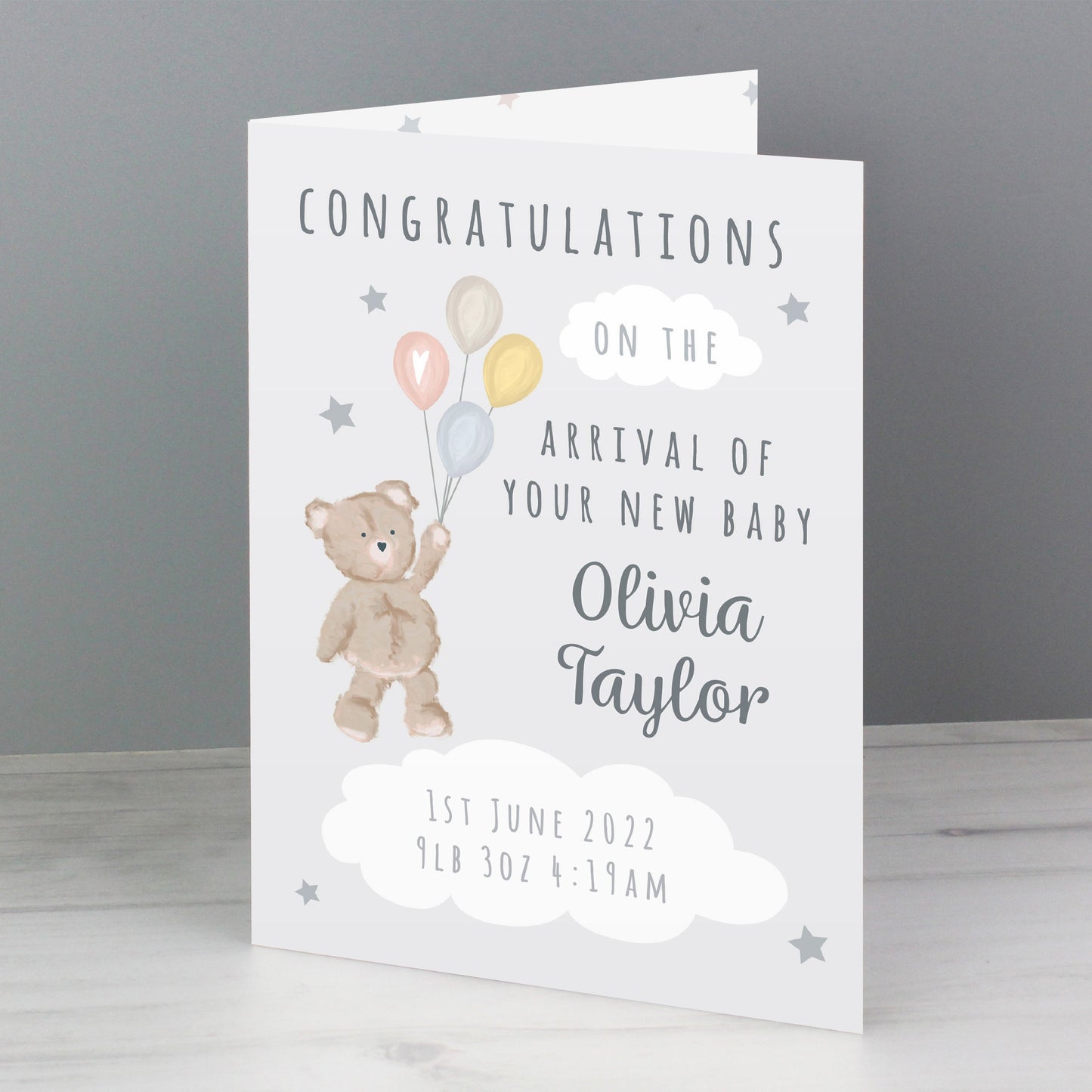 Personalised Teddy & Balloons Card: 2 - Greeting Cards By Gift Moments