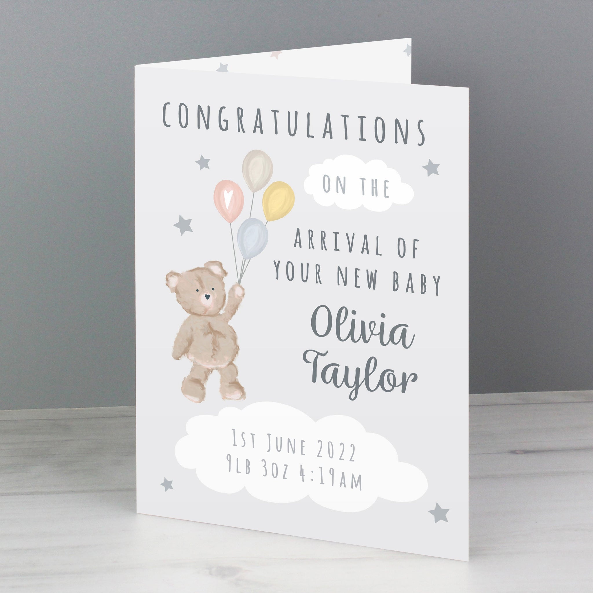 Personalised Teddy & Balloons Card: 2 - Greeting Cards By Gift Moments