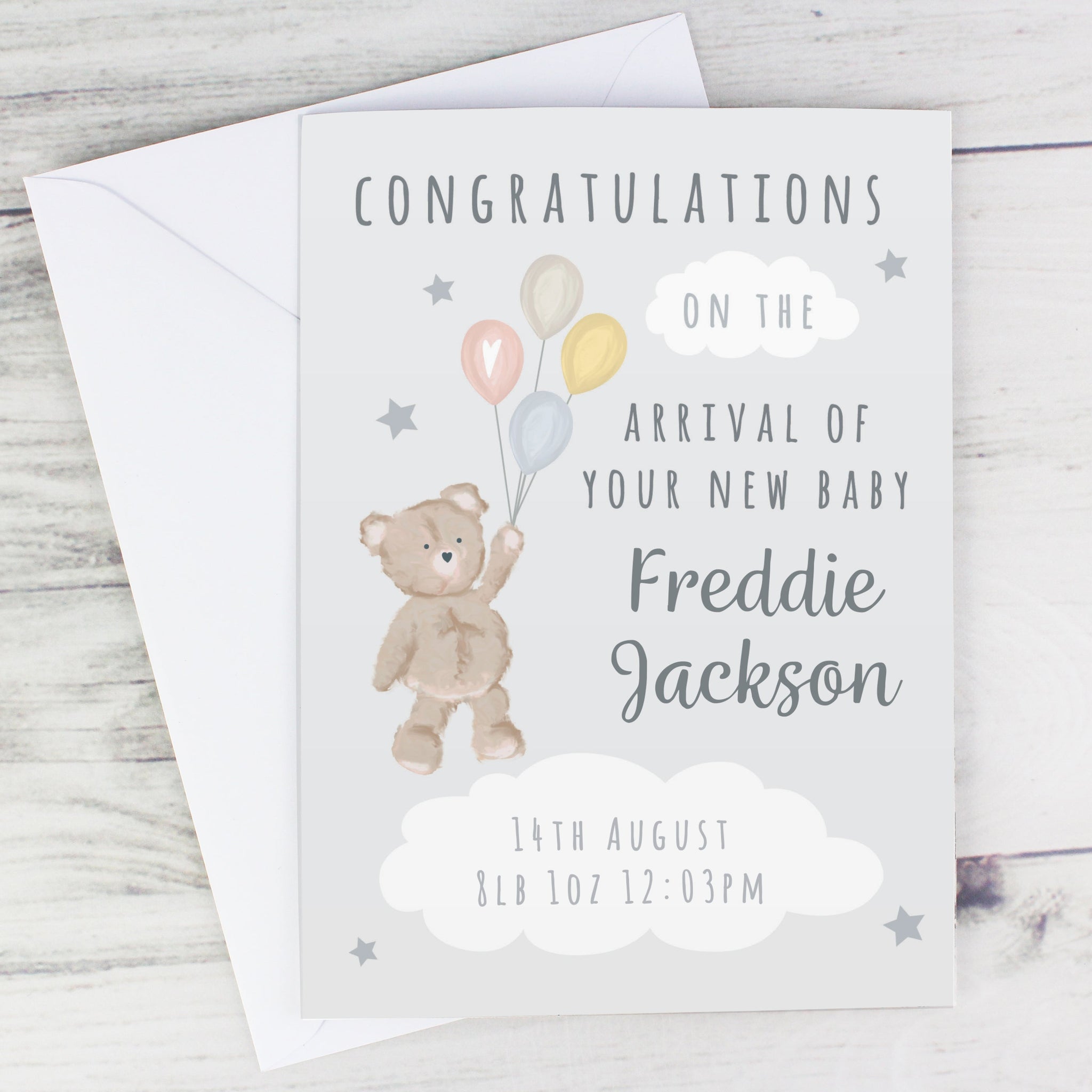 Personalised Teddy & Balloons Card: 1 - Greeting Cards By Gift Moments