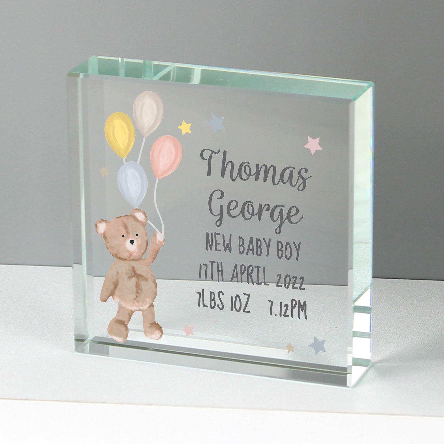 Personalised Teddy & Balloons Crystal Token: 3 - Crystal Tokens By Gift Moments