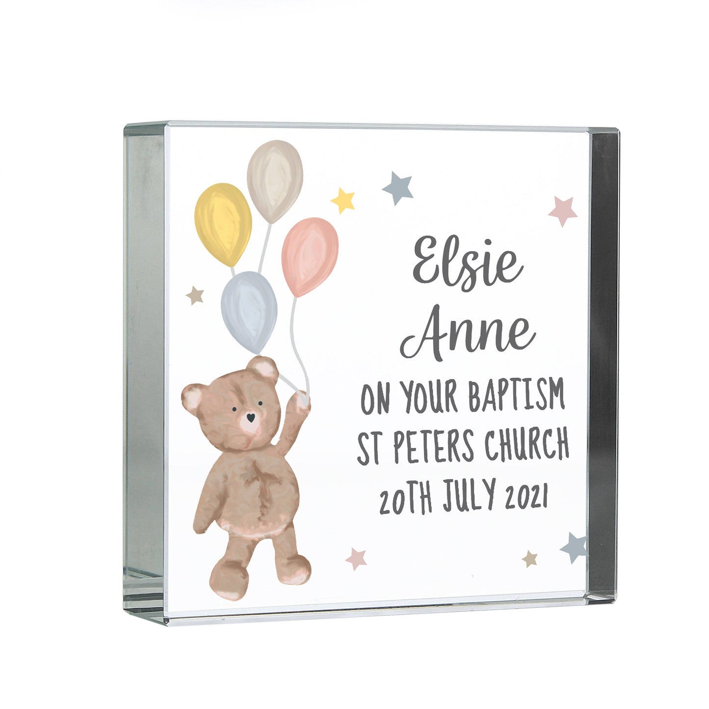 Personalised Teddy & Balloons Crystal Token: 4 - Crystal Tokens By Gift Moments