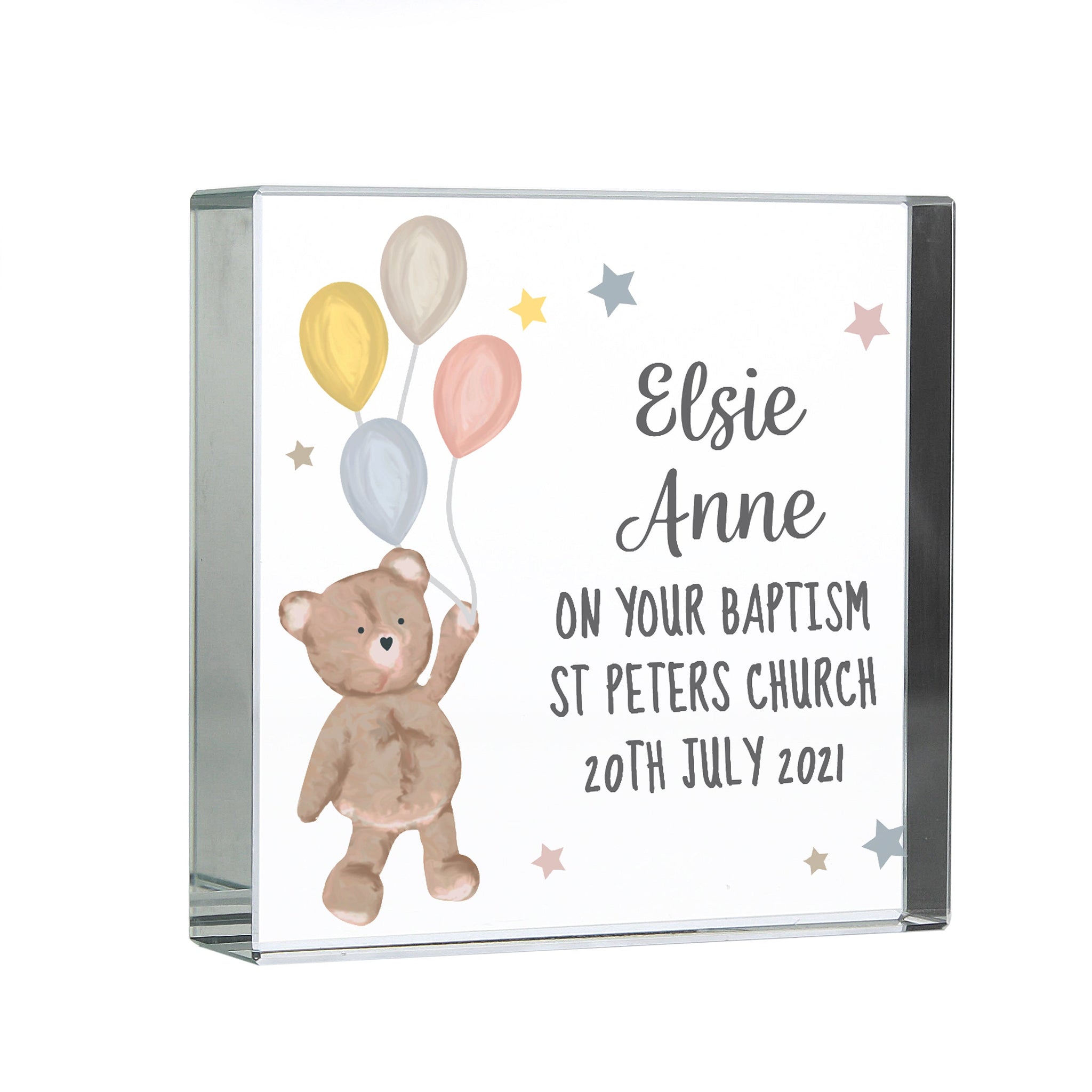 Personalised Teddy & Balloons Crystal Token: 4 - Crystal Tokens By Gift Moments