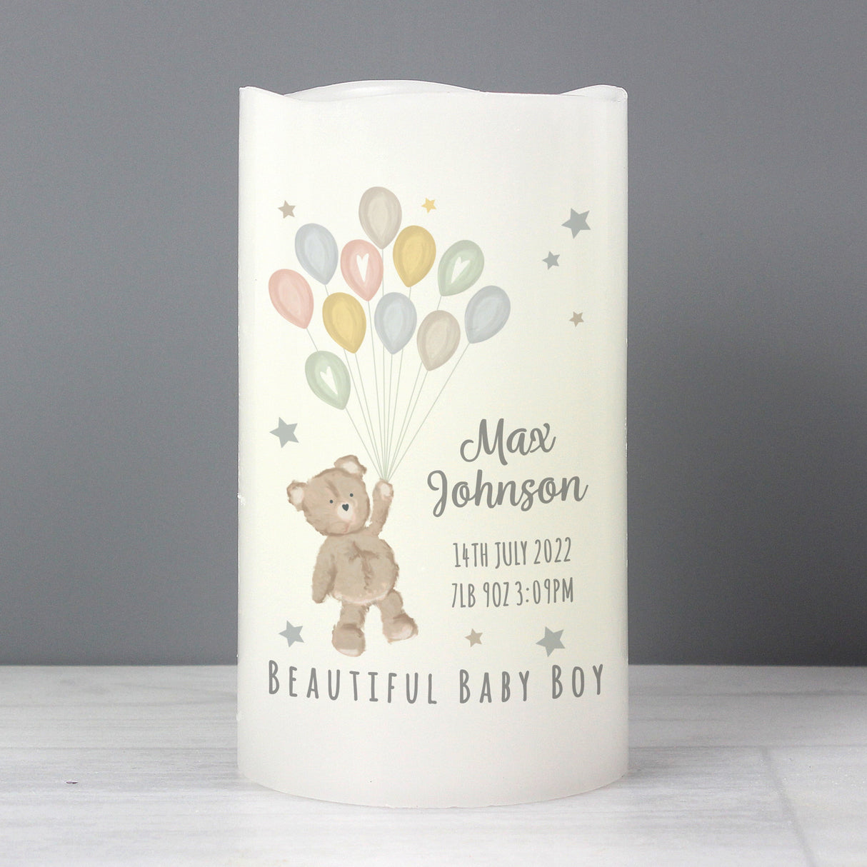 Personalised Teddy & Balloons Nightlight LED Candle: 3 - LED Lighting By Gift Moments