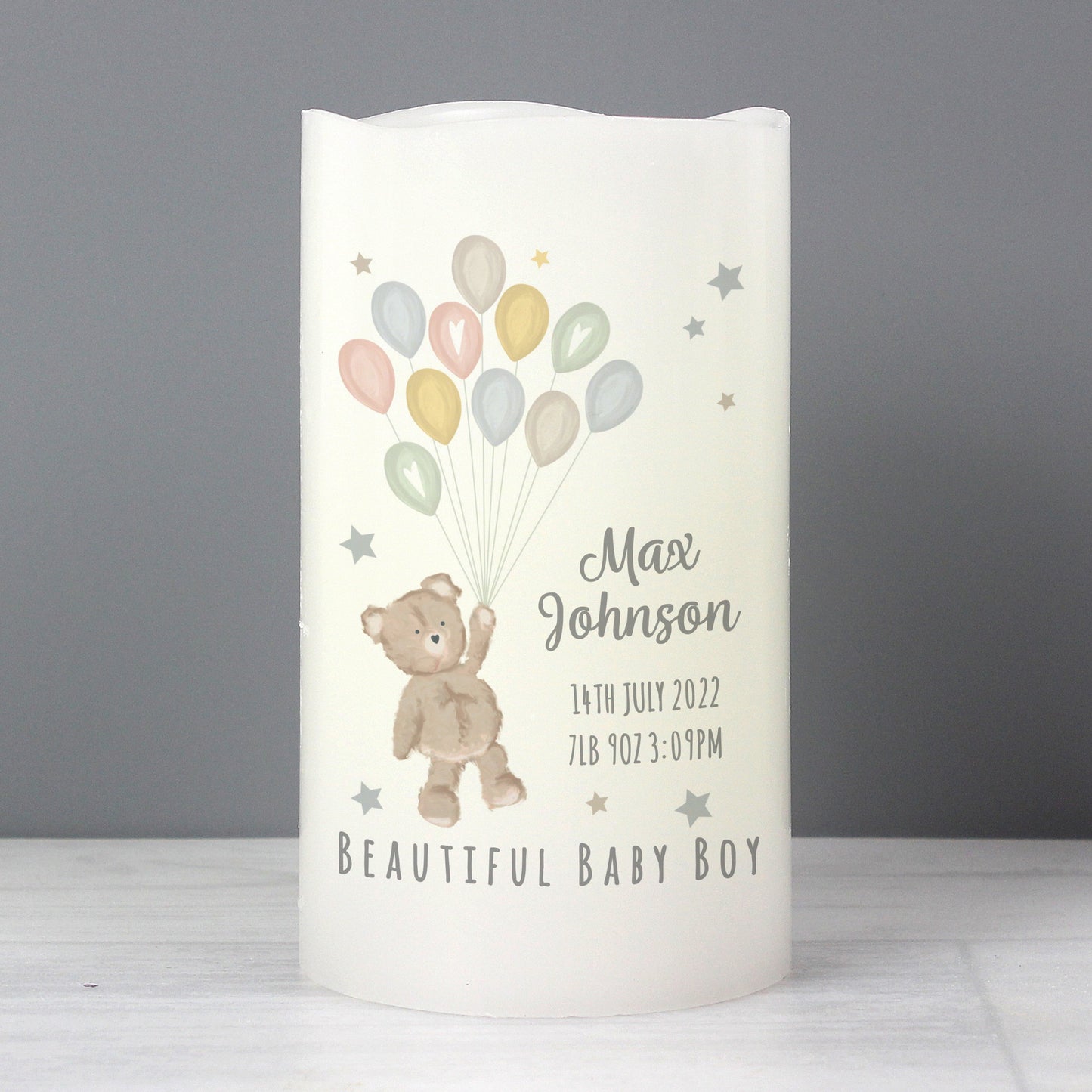 Personalised Teddy & Balloons Nightlight LED Candle: 3 - LED Lighting By Gift Moments
