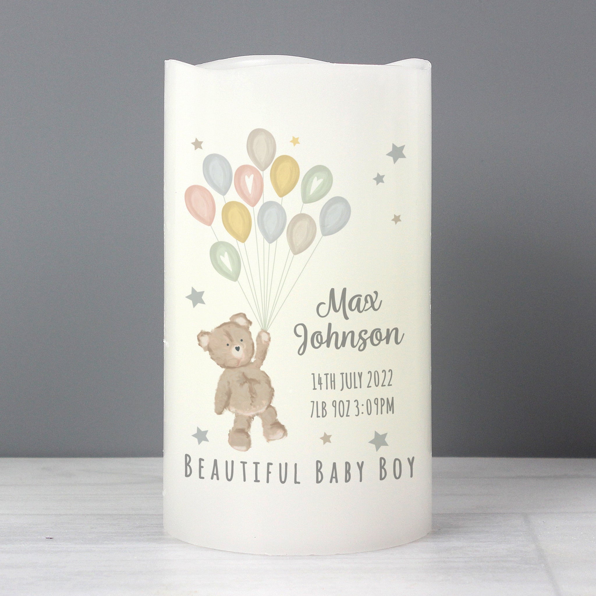Personalised Teddy & Balloons Nightlight LED Candle: 3 - LED Lighting By Gift Moments