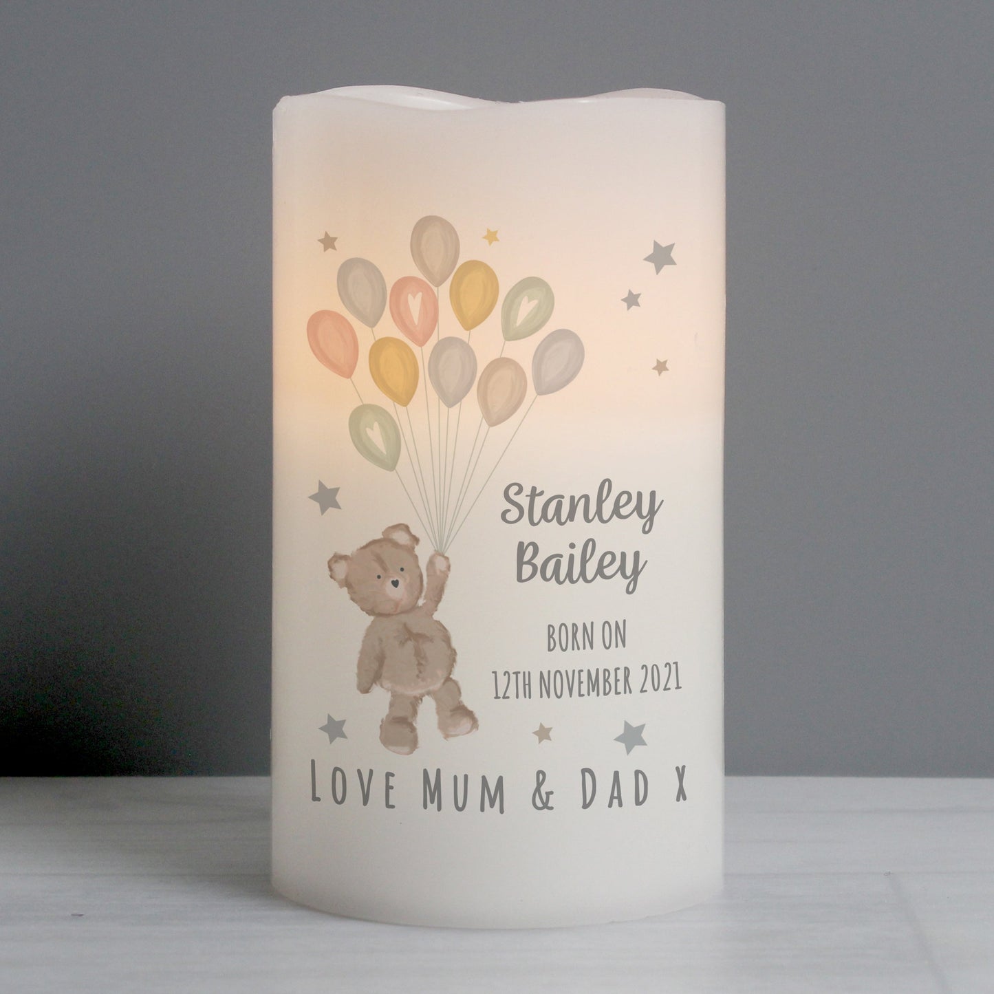Personalised Teddy & Balloons Nightlight LED Candle: 4 - LED Lighting By Gift Moments