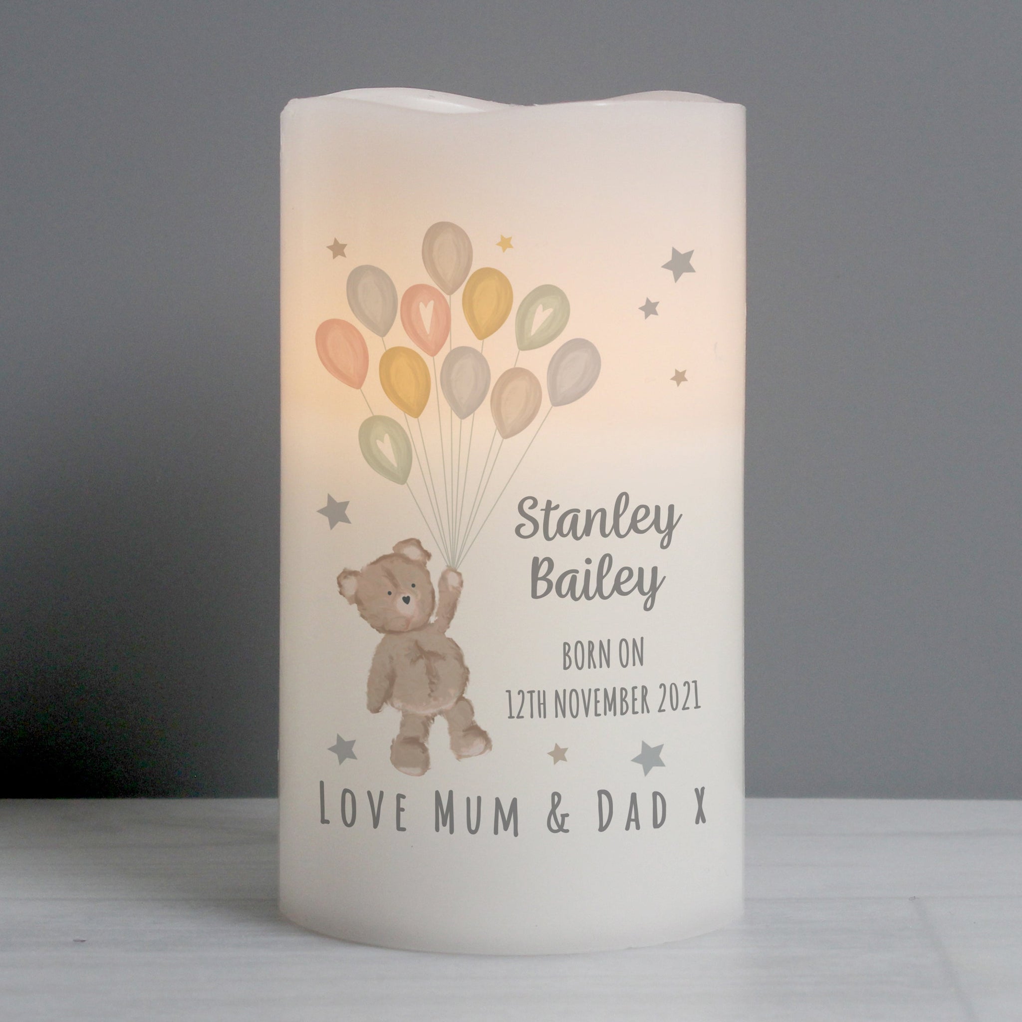 Personalised Teddy & Balloons Nightlight LED Candle: 4 - LED Lighting By Gift Moments