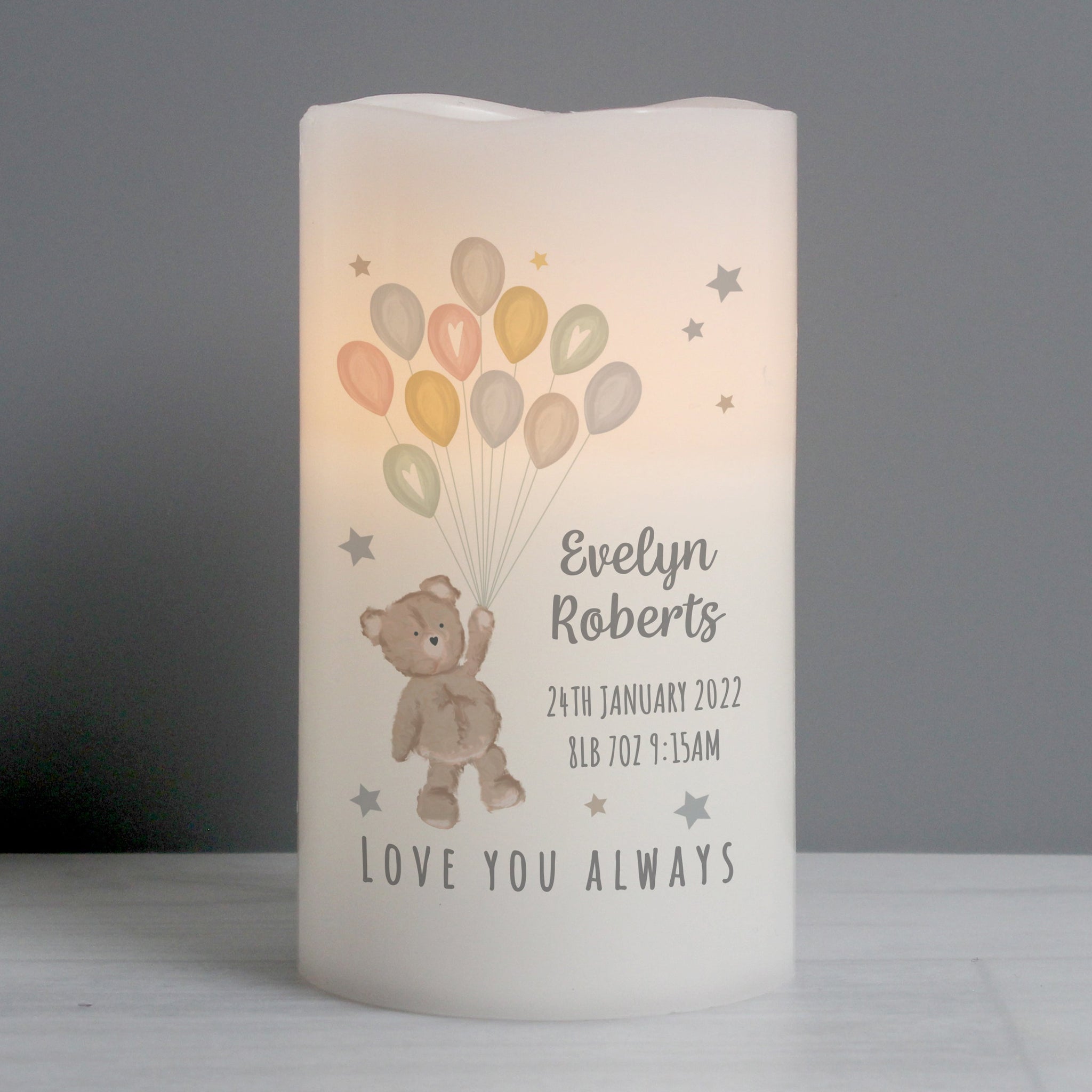 Personalised Teddy & Balloons Nightlight LED Candle: 1 - LED Lighting By Gift Moments