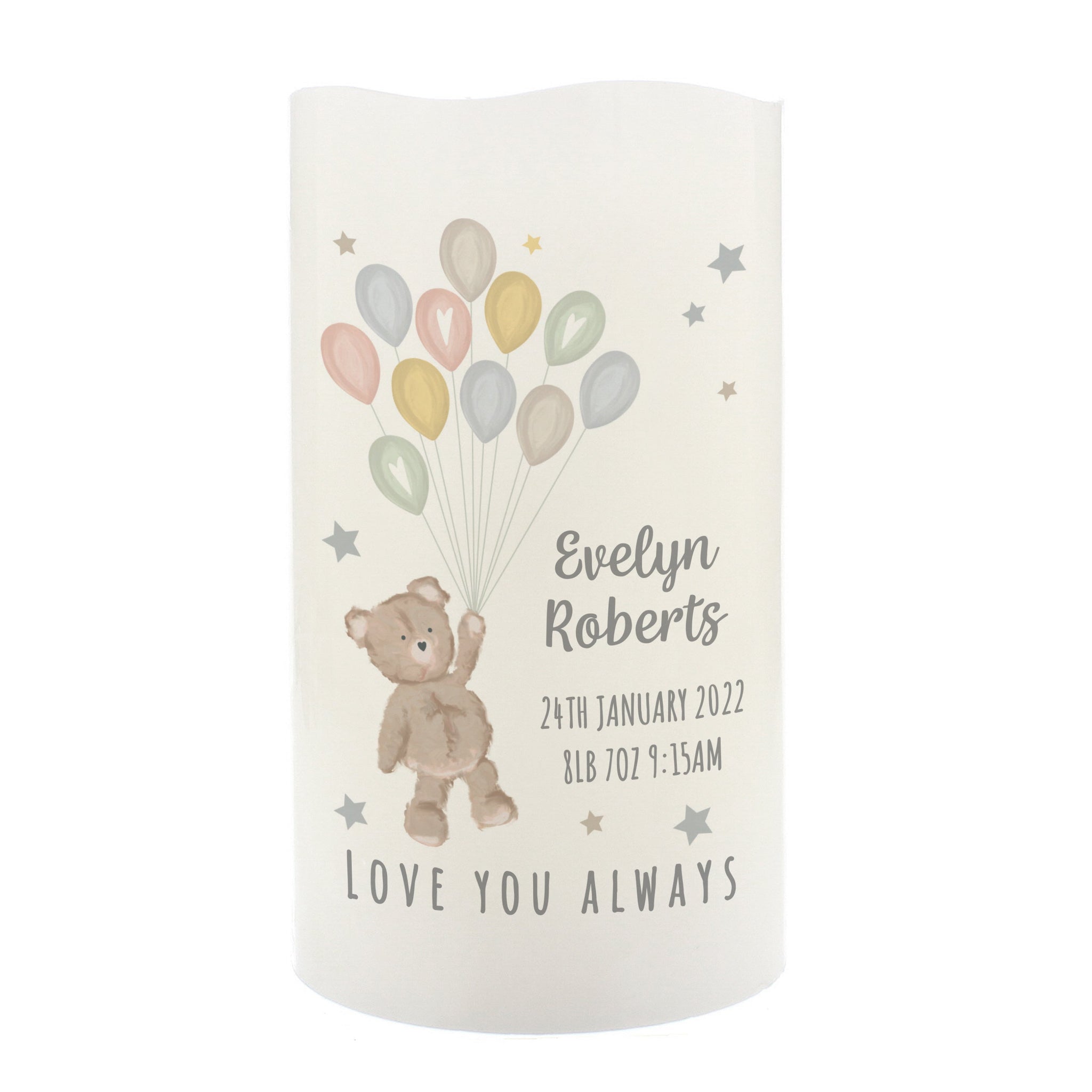 Personalised Teddy & Balloons Nightlight LED Candle: 2 - LED Lighting By Gift Moments