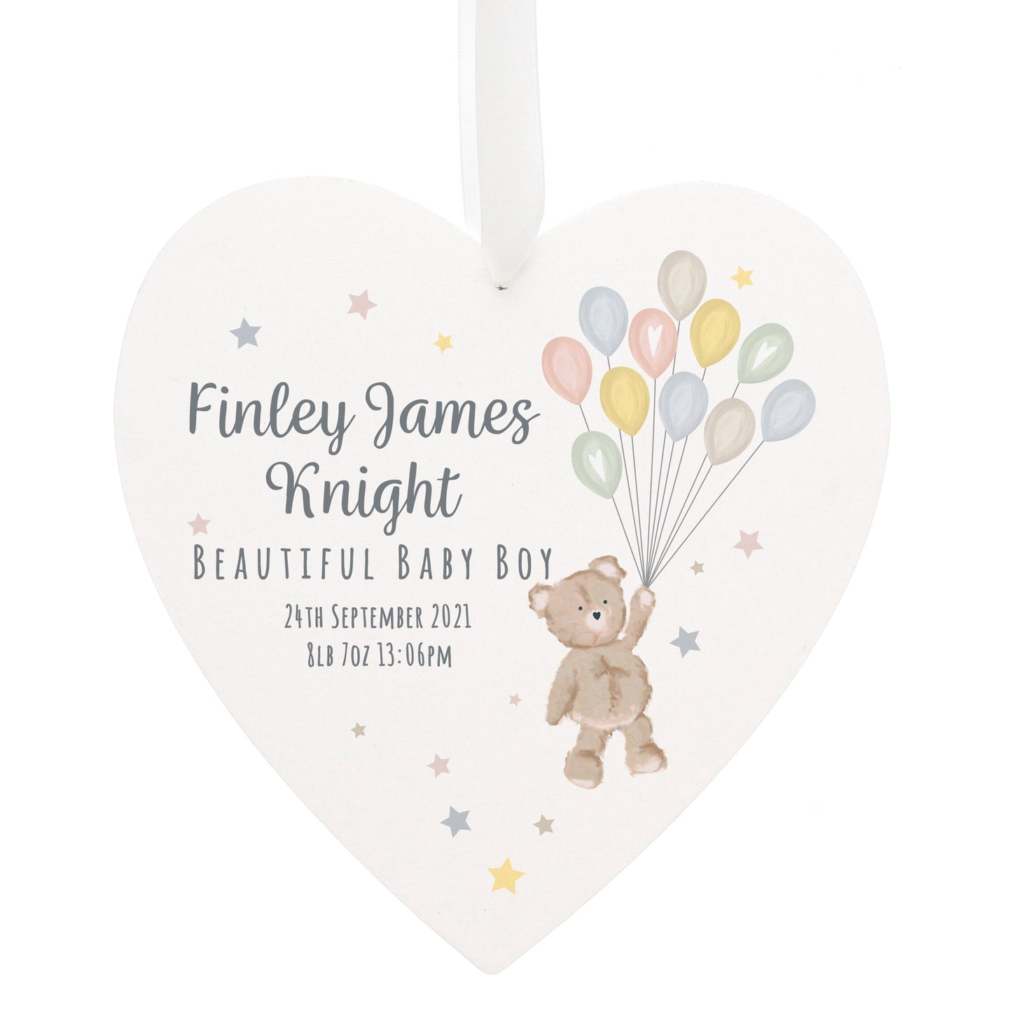 Personalised Teddy & Balloons White Wooden Heart: 4 - Decorations By Gift Moments