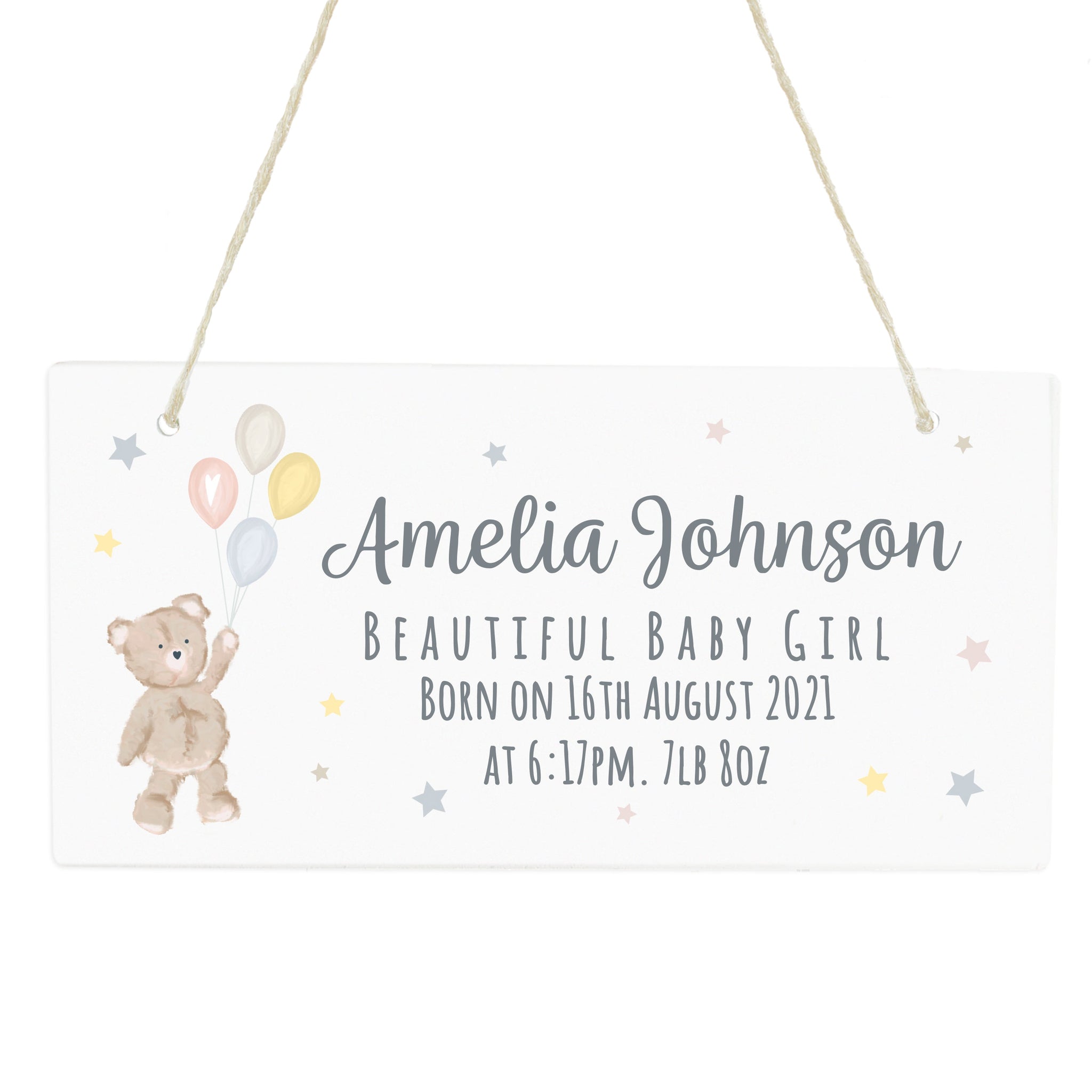 Personalised Teddy & Balloons White Wooden Sign: 5 - Signs & Plaques By Gift Moments