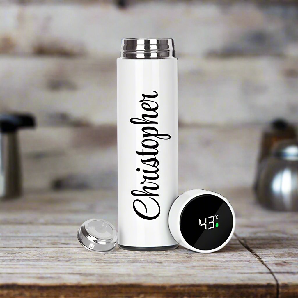 Personalised Thermos with Temperature Display in Black: 1 - Travel Mugs By Gift Moments
