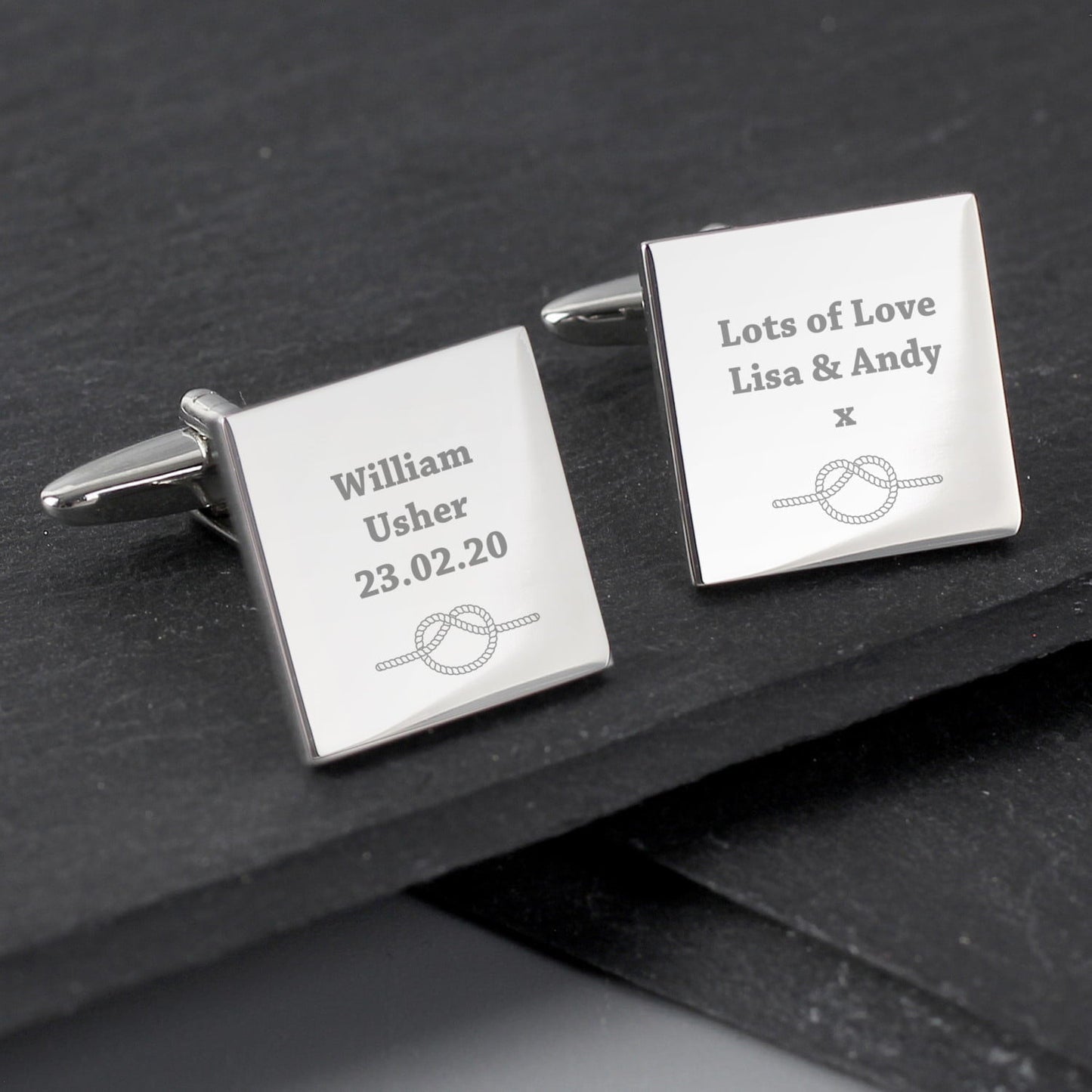 Personalised Tie the Knot Square Cufflinks: 3 - Cufflinks & Tie Slides By Gift Moments