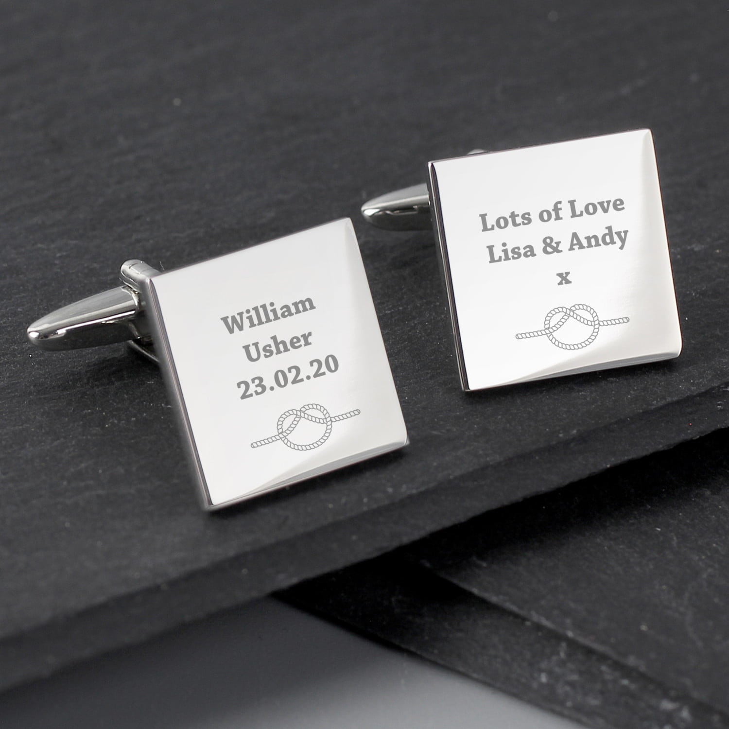 Personalised Tie the Knot Square Cufflinks: 3 - Cufflinks & Tie Slides By Gift Moments