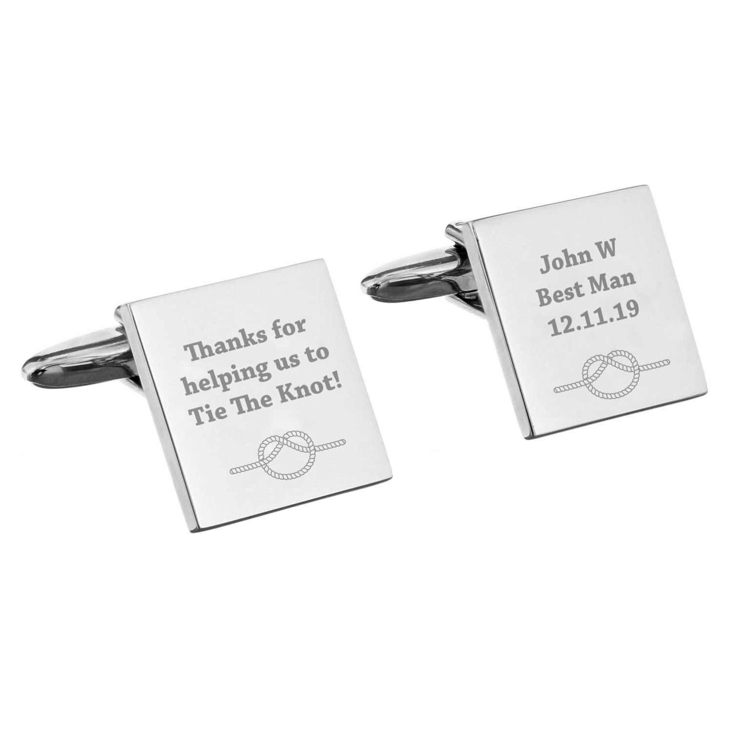 Personalised Tie the Knot Square Cufflinks: 5 - Cufflinks & Tie Slides By Gift Moments