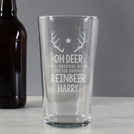 Personalised Time For A Reinbeer Pint Glass: 2 - Beer Glasses By Gift Moments