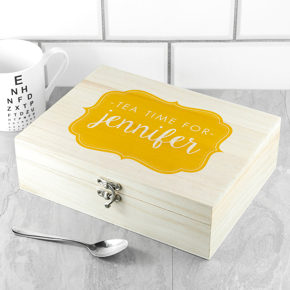 Personalised Time For Tea! Coloured Tea Box Selection: 1 Yellow Tea Boxes By Gift Moments