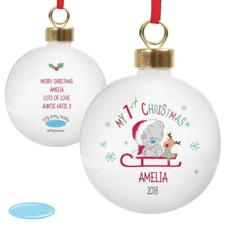 Personalised Tiny Tatty Teddy My 1st Christmas Sleigh Bauble: 3 - Christmas Baubles