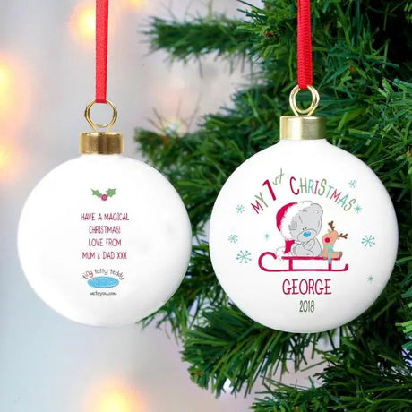 Personalised Tiny Tatty Teddy My 1st Christmas Sleigh Bauble: 5 - Christmas Baubles
