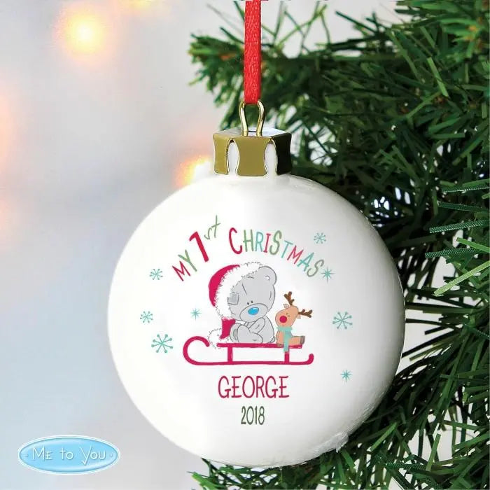 Personalised Tiny Tatty Teddy My 1st Christmas Sleigh Bauble: 4 - Christmas Baubles
