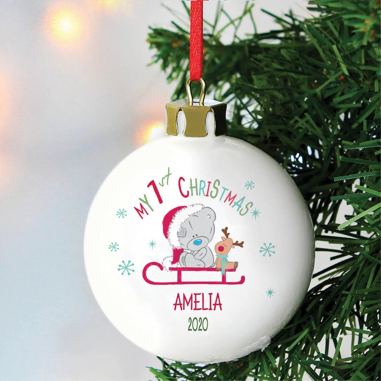 Personalised Tiny Tatty Teddy My 1st Christmas Sleigh Bauble: 1 - Christmas Baubles