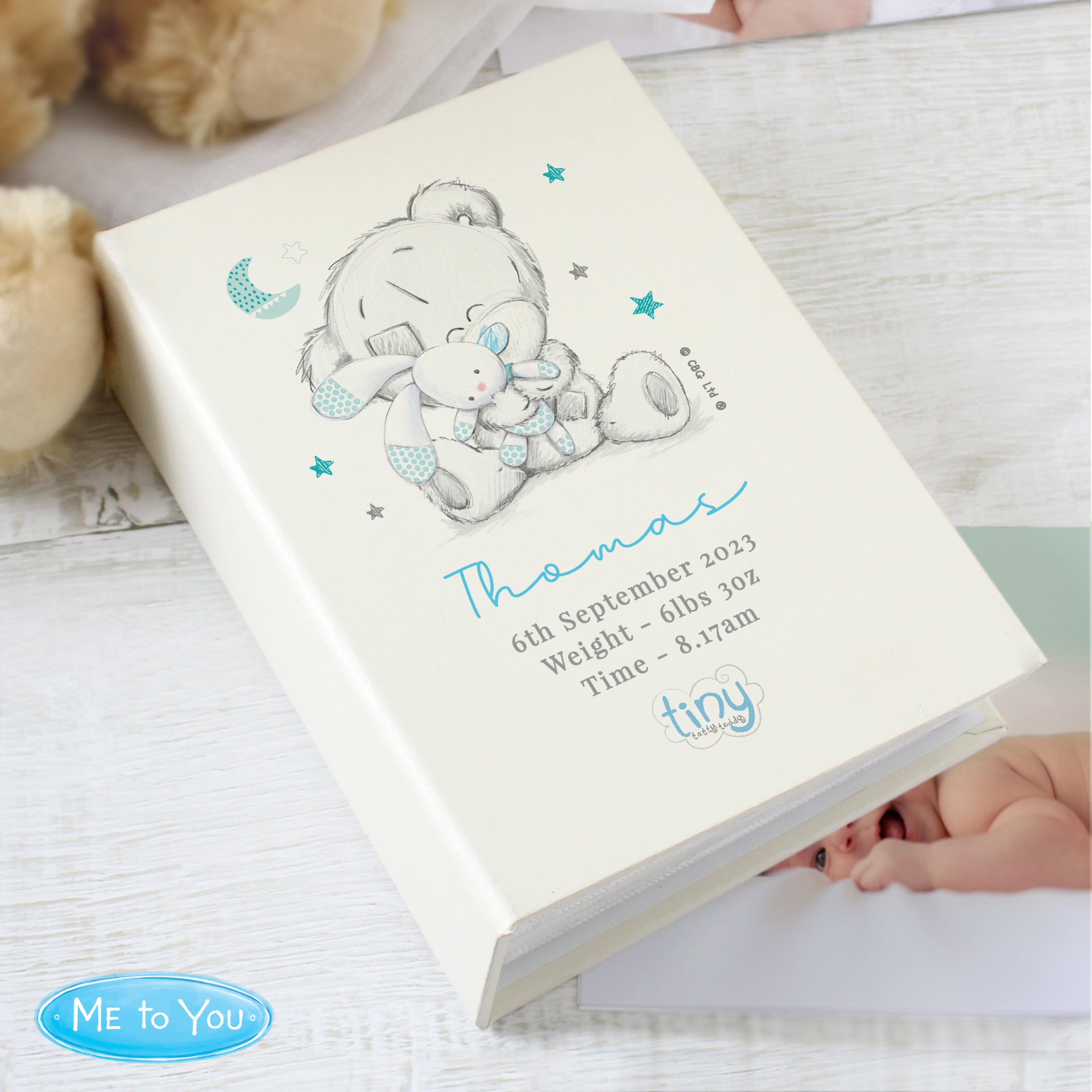 Personalised Tiny Tatty Teddy Blue 6x4 Photo Album with Sleeves - Shop Photo Albums At Gift Moments - 1