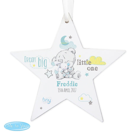 Personalised Tiny Tatty Teddy Blue Wooden Star Decoration: 5 - Decorations