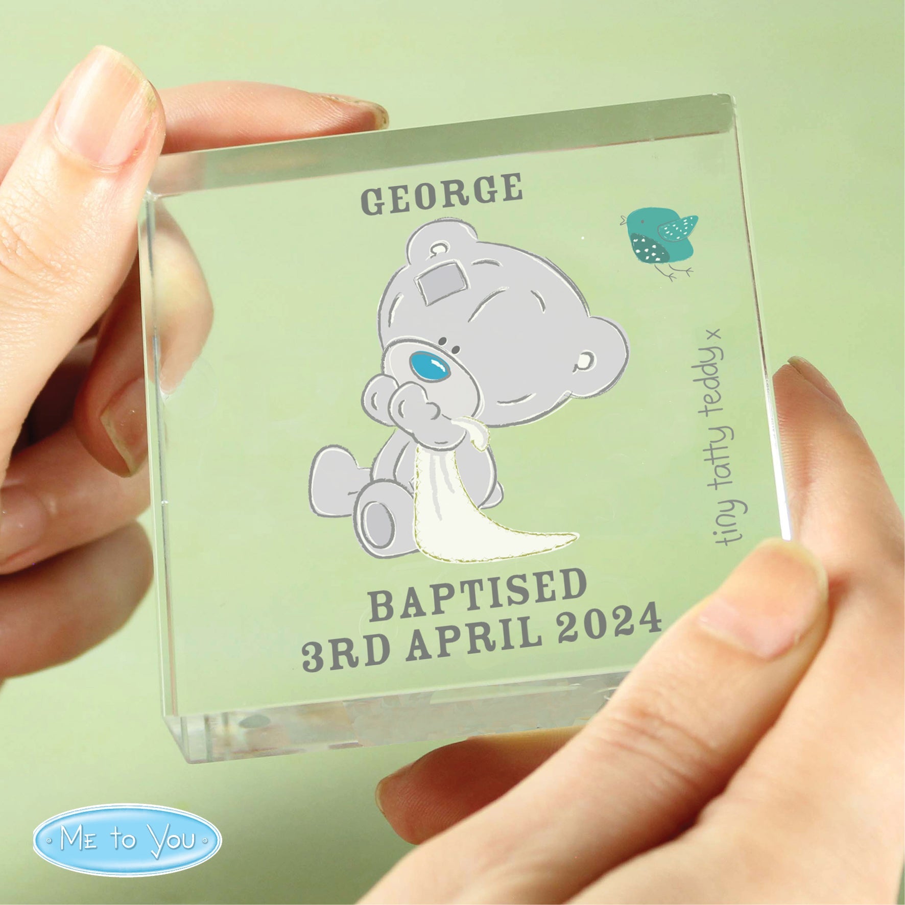 Personalised Tiny Tatty Teddy Christening Crystal Token: 1 - Crystal Tokens