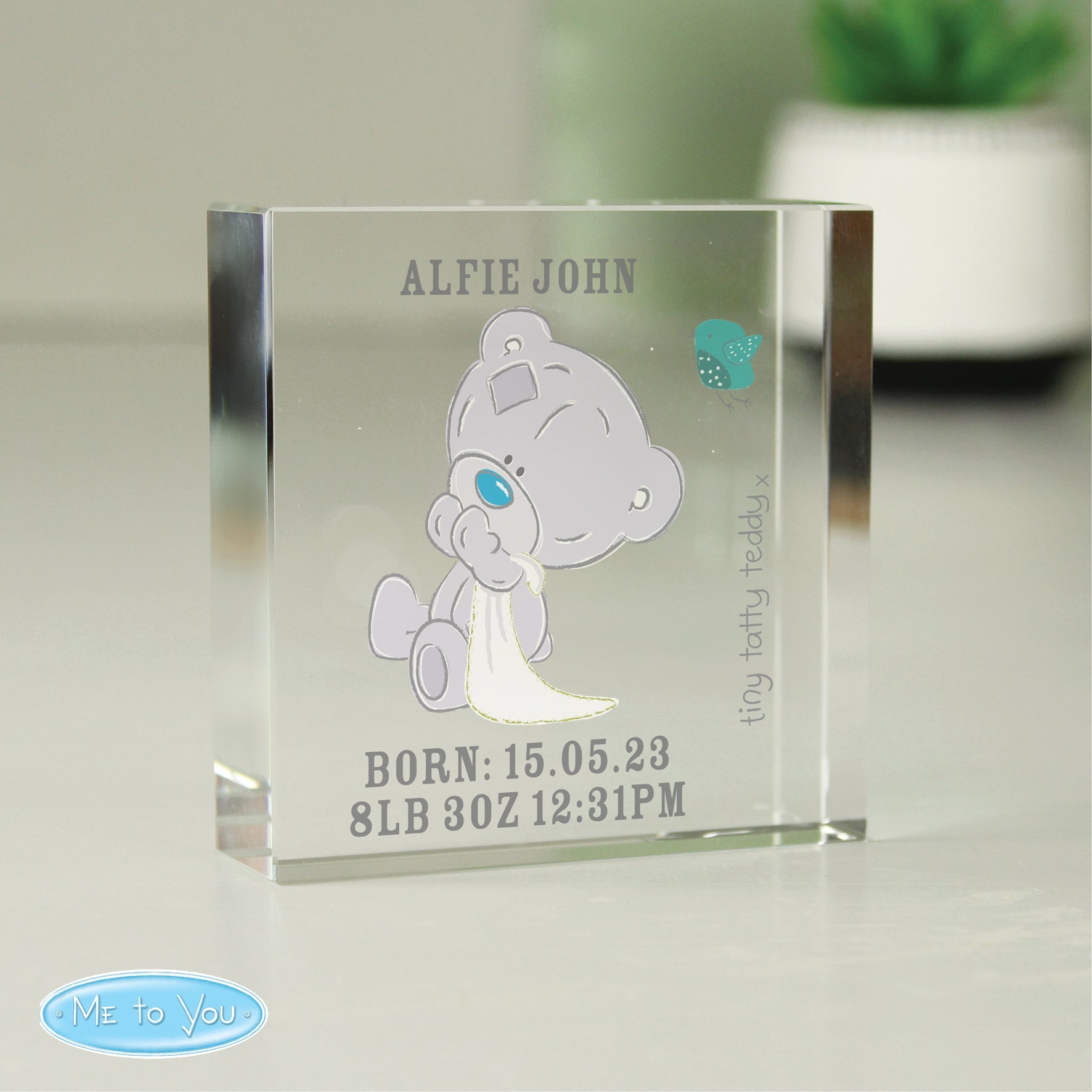 Personalised Tiny Tatty Teddy Christening Crystal Token: 3 - Crystal Tokens
