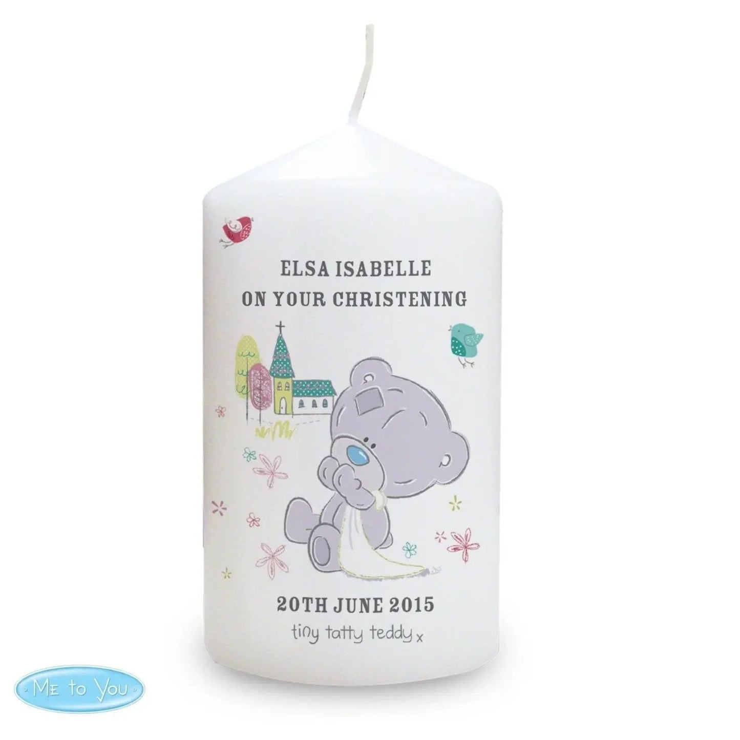 Personalised Tiny Tatty Teddy Christening Pillar Candle: 2 - Candles