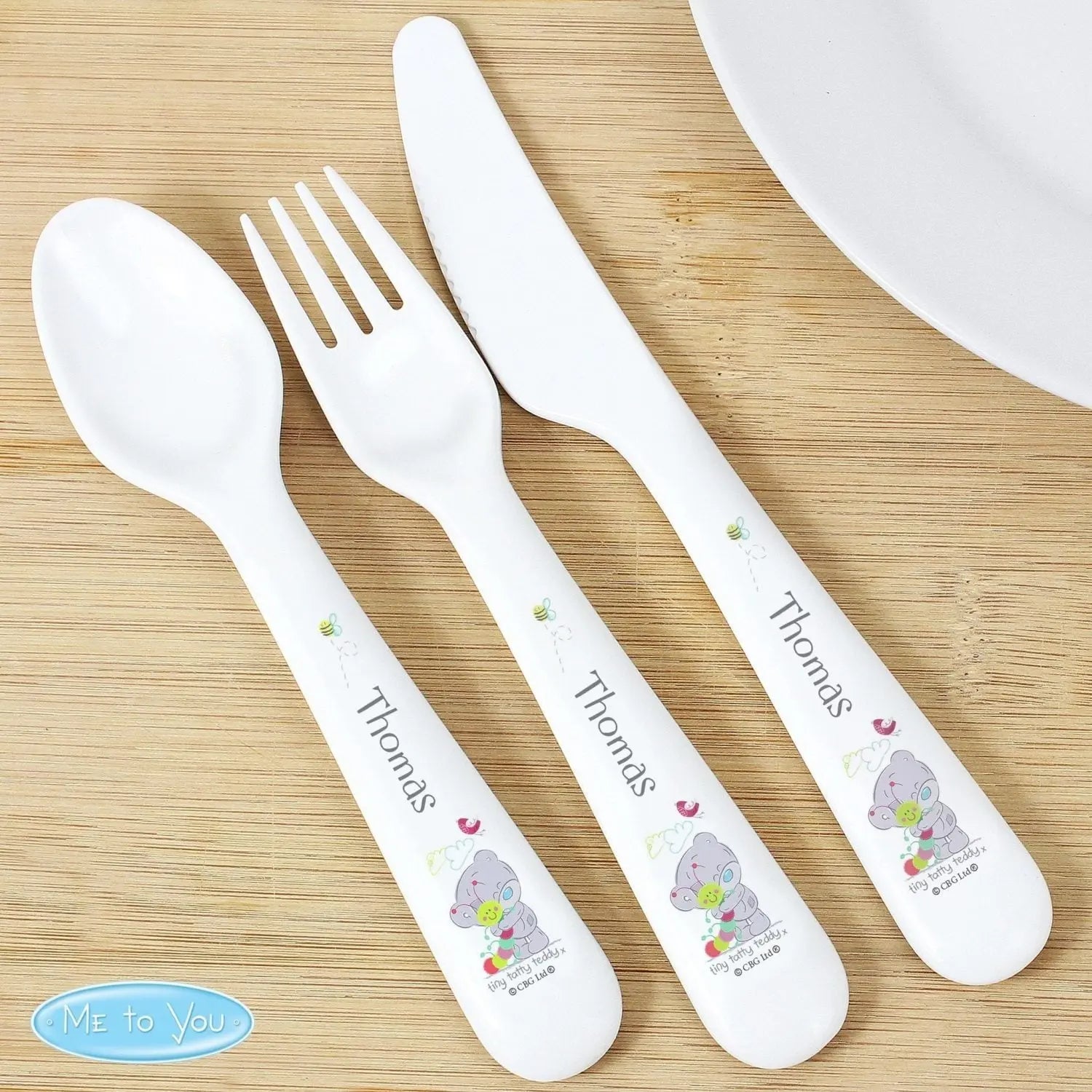 Personalised Tiny Tatty Teddy Cuddle Bug 3 Piece Plastic Cutlery Set: 1 - Cutlery Sets