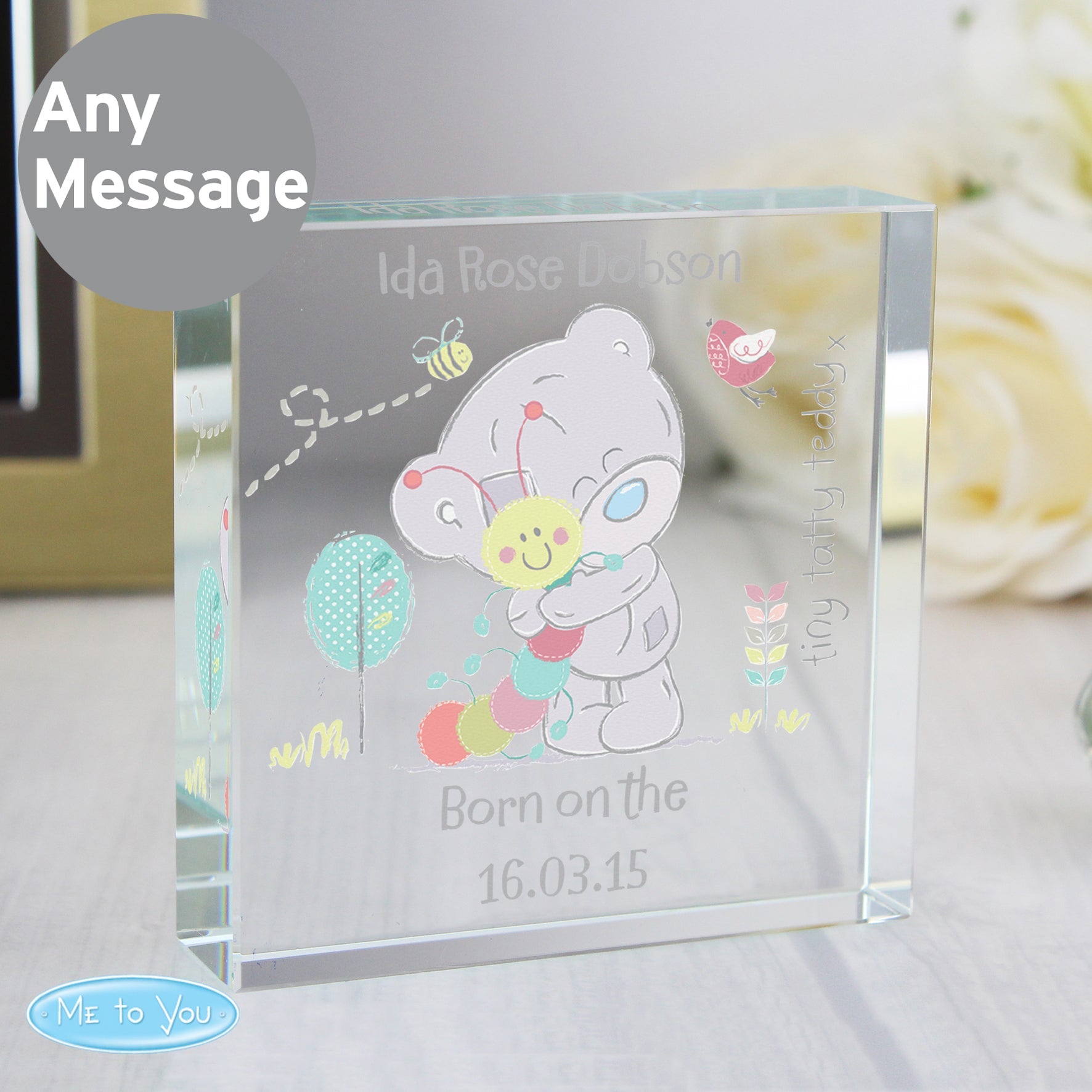 Personalised Tiny Tatty Teddy Cuddle Bug Crystal Token: 2 - Crystal Tokens