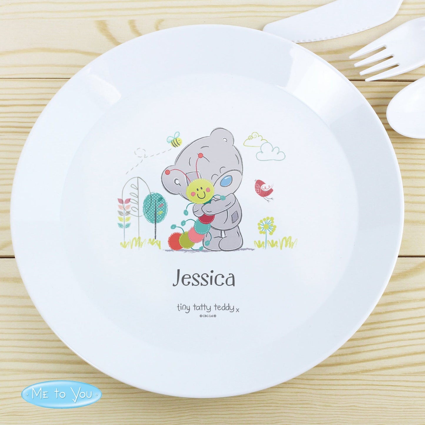 Personalised Tiny Tatty Teddy Cuddle Bug Plastic Plate: 1 - Tableware