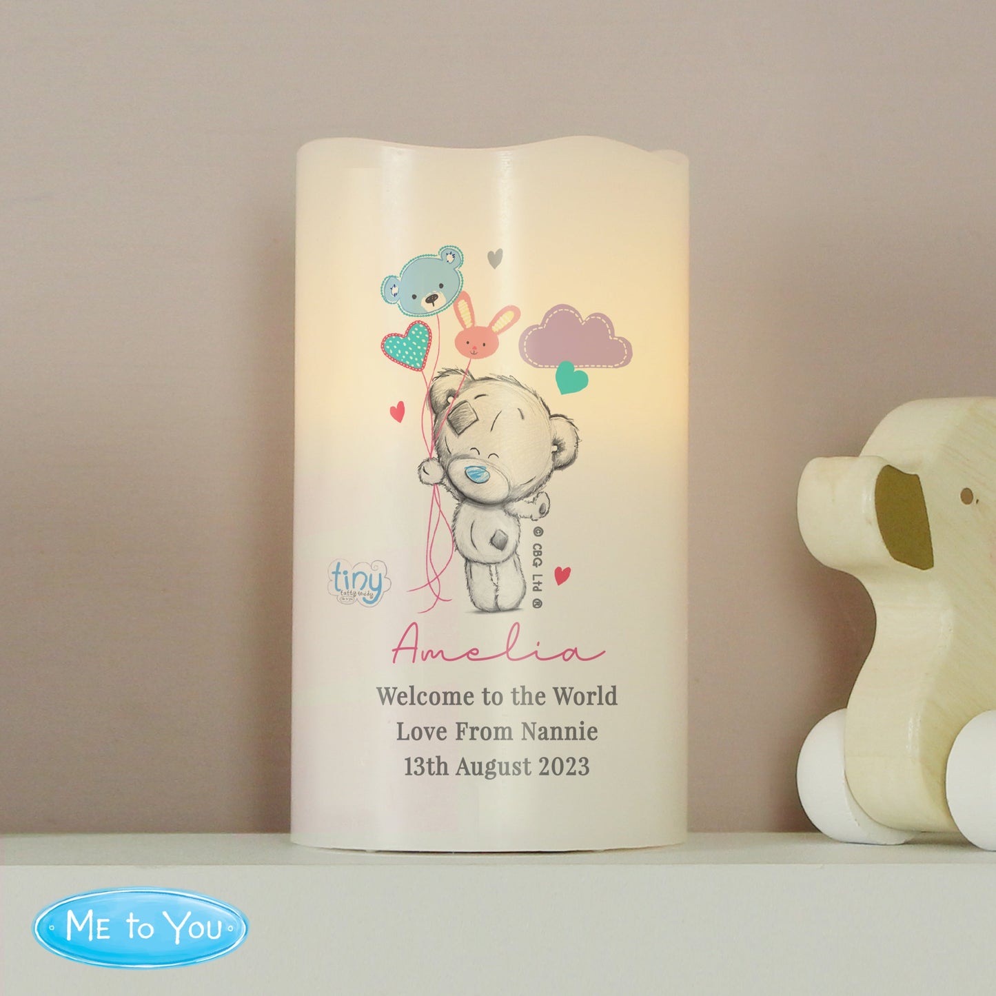 Personalised Tiny Tatty Teddy Dream Big Pink Nightlight LED Candle: 1 - LED Lighting