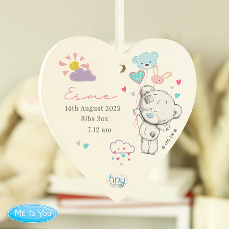Personalised Tiny Tatty Teddy Pink Wooden Heart Decoration: 3 - Decorations