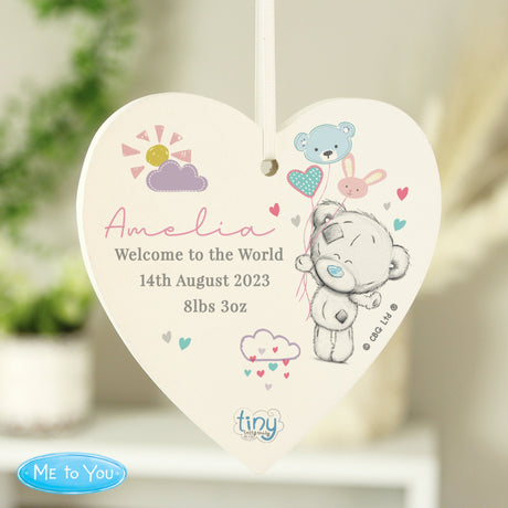 Personalised Tiny Tatty Teddy Pink Wooden Heart Decoration: 1 - Decorations