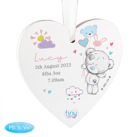 Personalised Tiny Tatty Teddy Pink Wooden Heart Decoration: 5 - Decorations