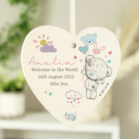 Personalised Tiny Tatty Teddy Pink Wooden Heart Decoration: 8 - Decorations