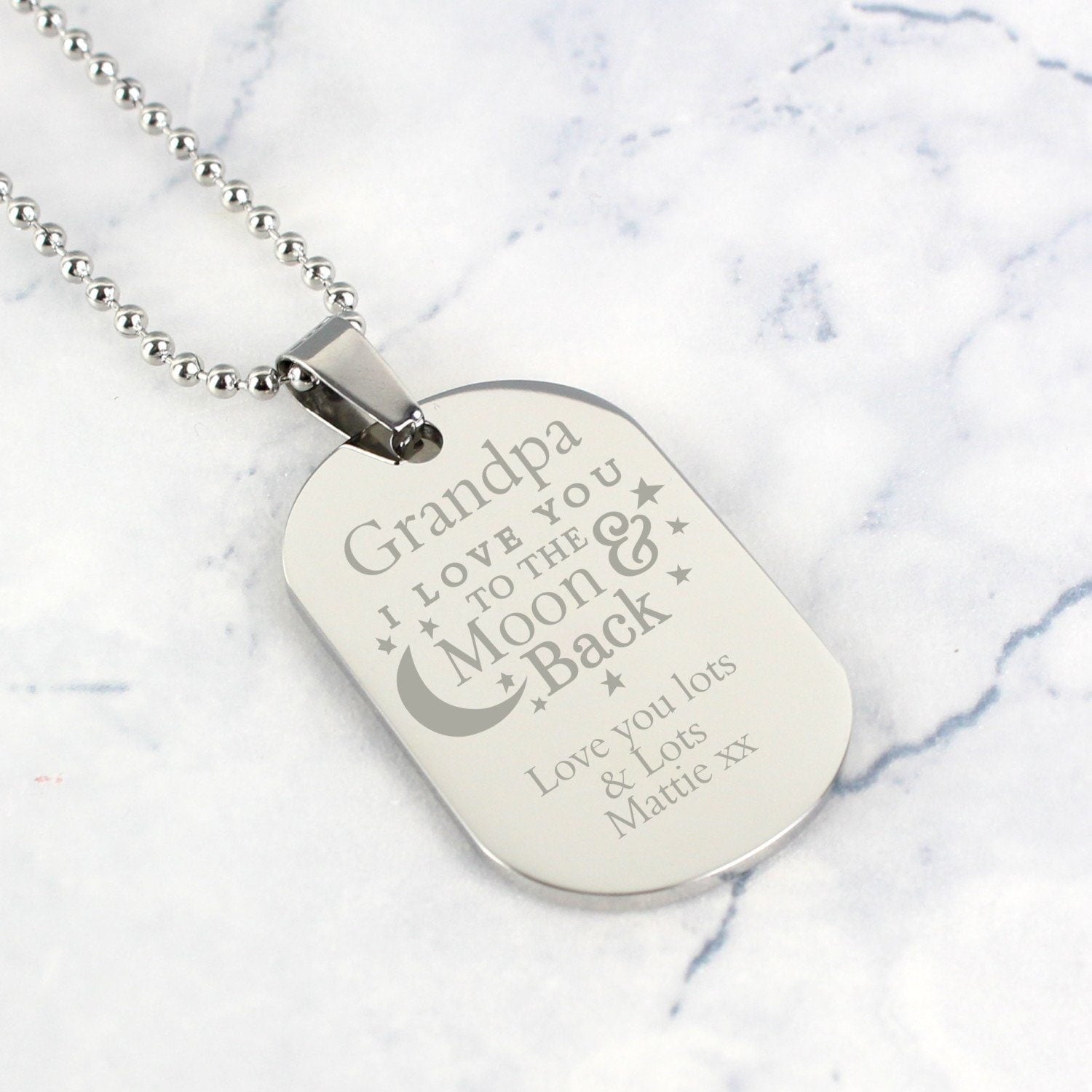 Personalised ’To The Moon & Back...’ Stainless Steel Dog Tag Necklace: 2 - Necklaces By Gift Moments