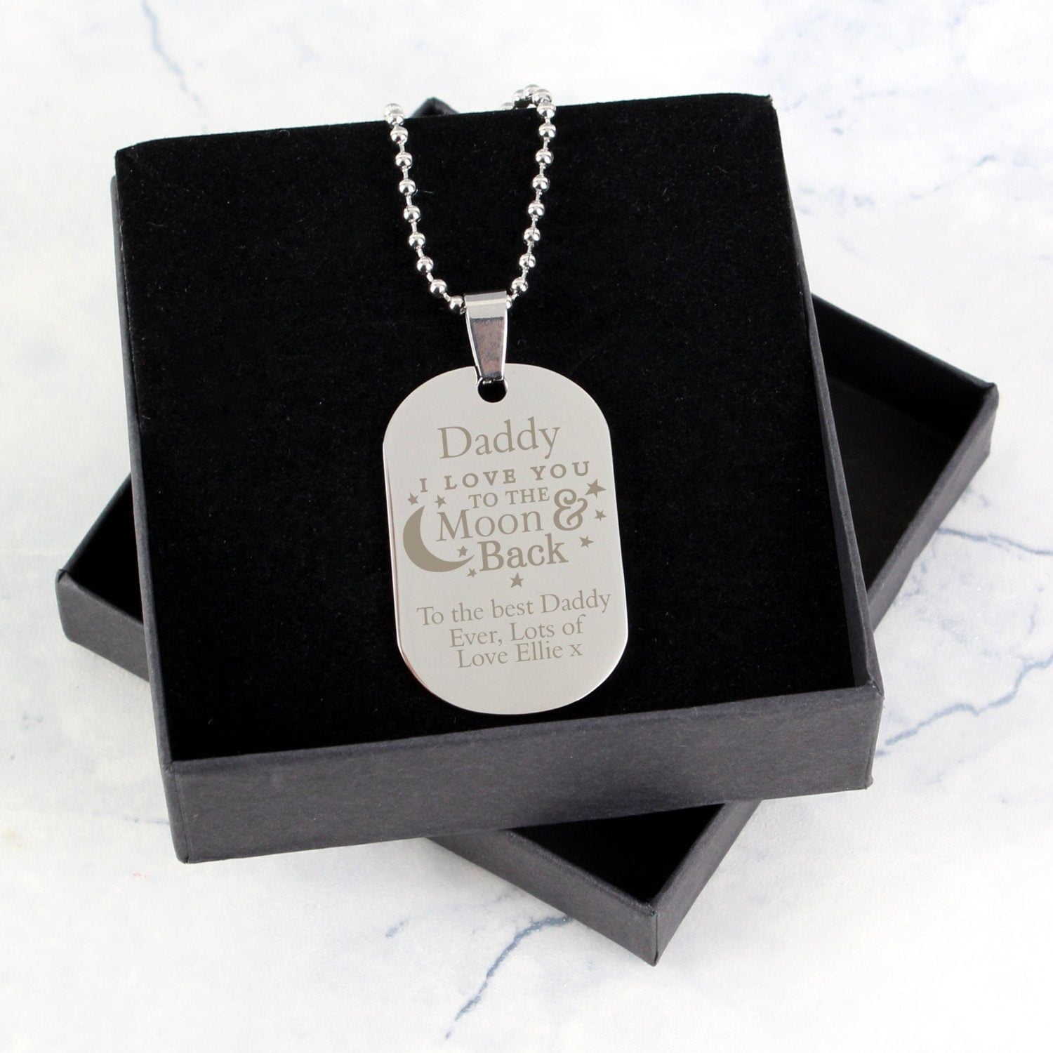 Personalised ’To The Moon & Back...’ Stainless Steel Dog Tag Necklace: 1 - Necklaces By Gift Moments