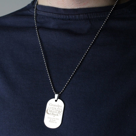 Personalised ’To The Moon & Back...’ Stainless Steel Dog Tag Necklace: 4 - Necklaces By Gift Moments