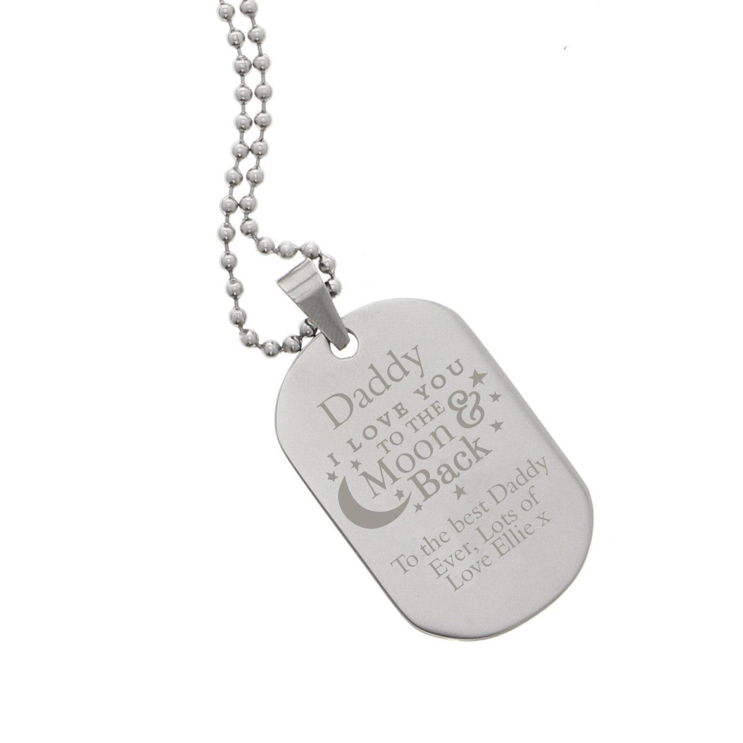 Personalised ’To The Moon & Back...’ Stainless Steel Dog Tag Necklace: 6 - Necklaces By Gift Moments