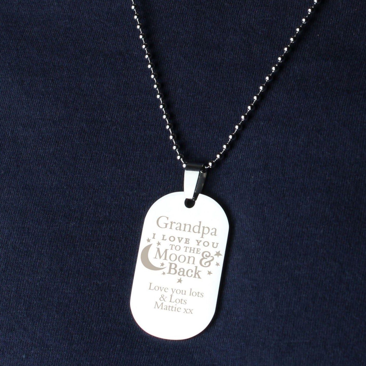 Personalised ’To The Moon & Back...’ Stainless Steel Dog Tag Necklace: 3 - Necklaces By Gift Moments