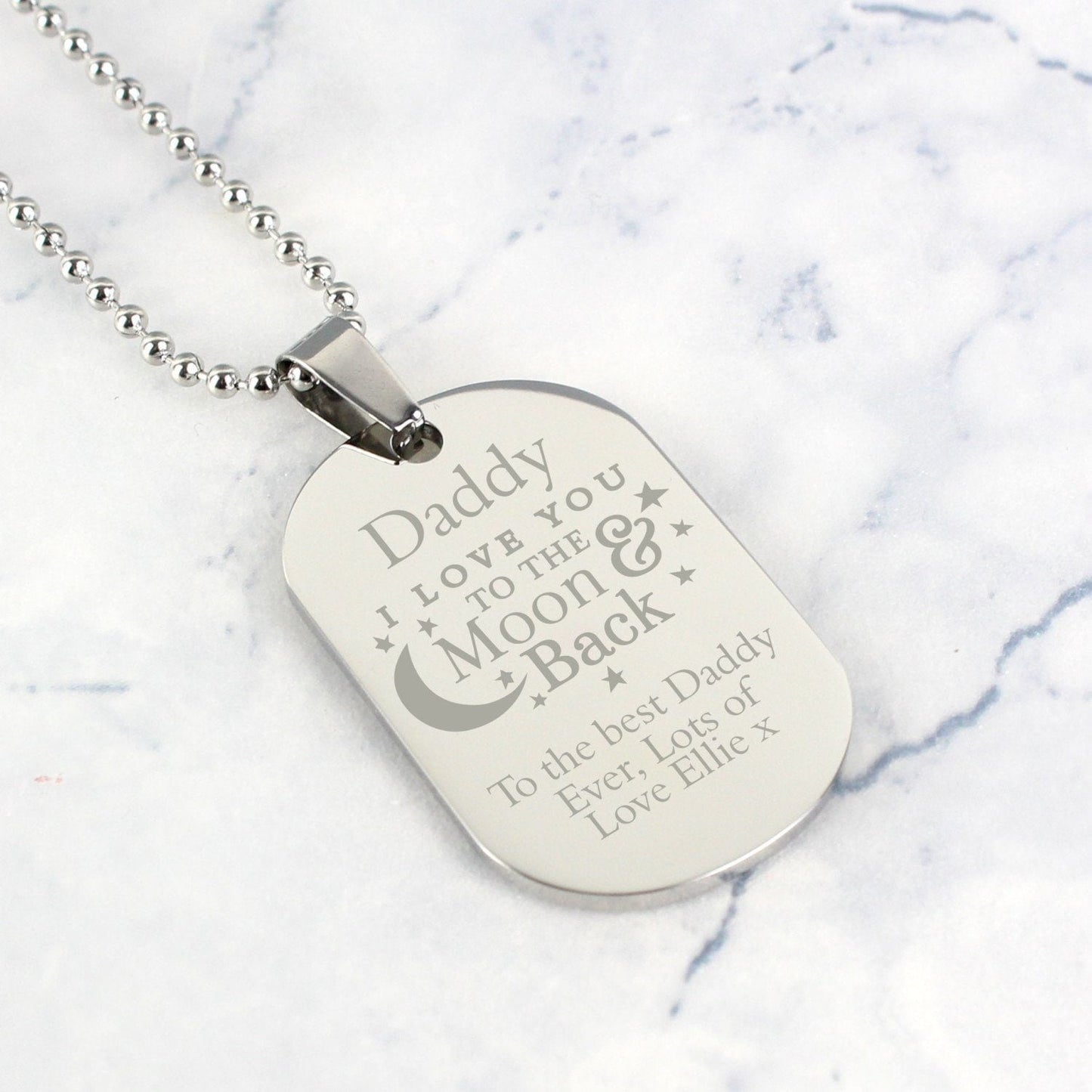 Personalised ’To The Moon & Back...’ Stainless Steel Dog Tag Necklace: 5 - Necklaces By Gift Moments