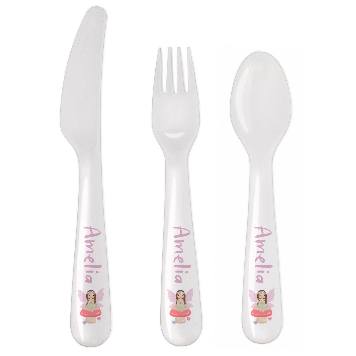 Personalised Toadstool Fairy Plastic Cutlery: 3 - Cutlery Sets By Gift Moments